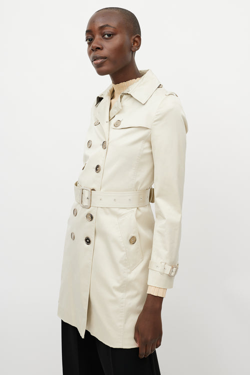 Burberry Beige Silver Double Breasted Trench Coat