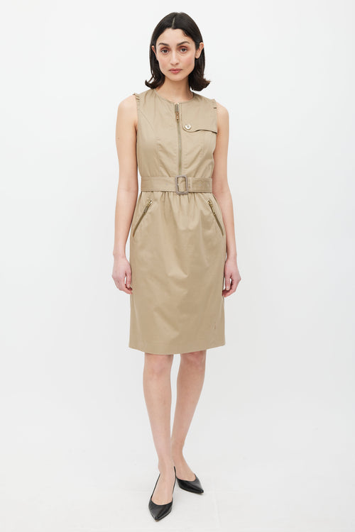 Burberry Beige Sleeveless Belted Dress