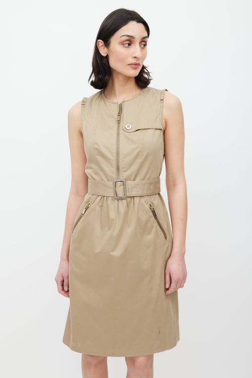 Burberry Beige Sleeveless Belted Dress