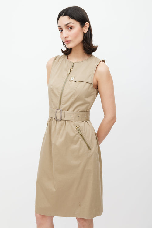 Burberry Beige Sleeveless Belted Dress