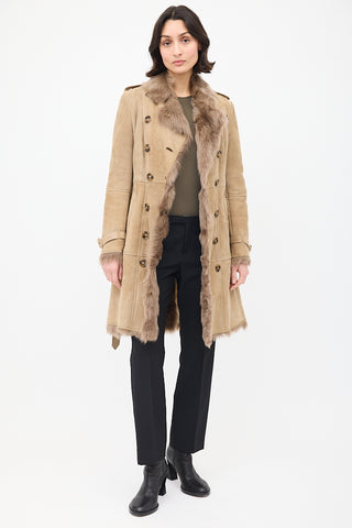 Burberry Beige Suede 
Shearling Trench Coat