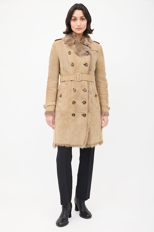 Burberry Beige Suede 
Shearling Trench Coat