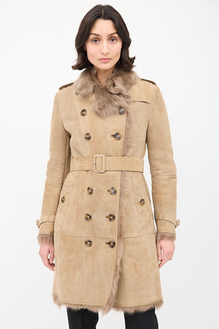 Burberry Beige Suede 
Shearling Trench Coat