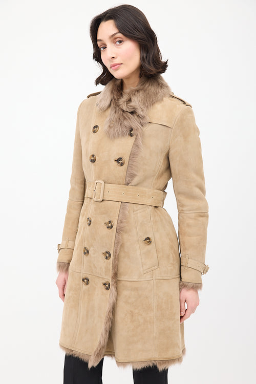 Burberry Beige Suede 
Shearling Trench Coat