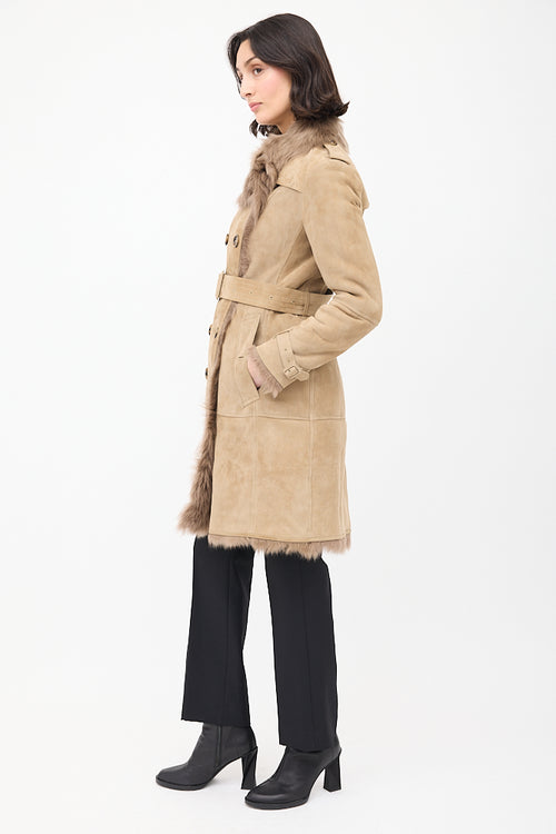 Burberry Beige Suede 
Shearling Trench Coat