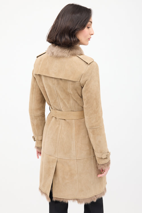 Burberry Beige Suede 
Shearling Trench Coat