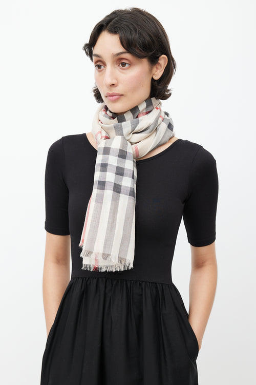 Burberry Beige Silk Check Scarf