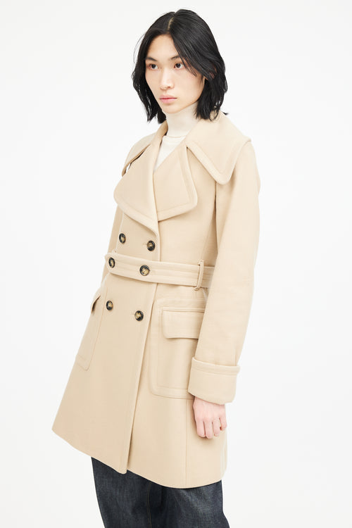 Burberry Beige Wool Belted Double Breasted Coat