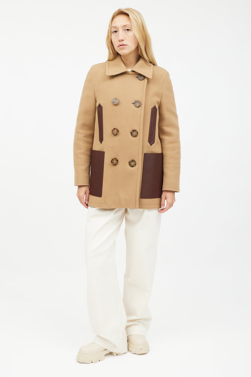 Burberry Beige Wool 
Brown Leather Coat