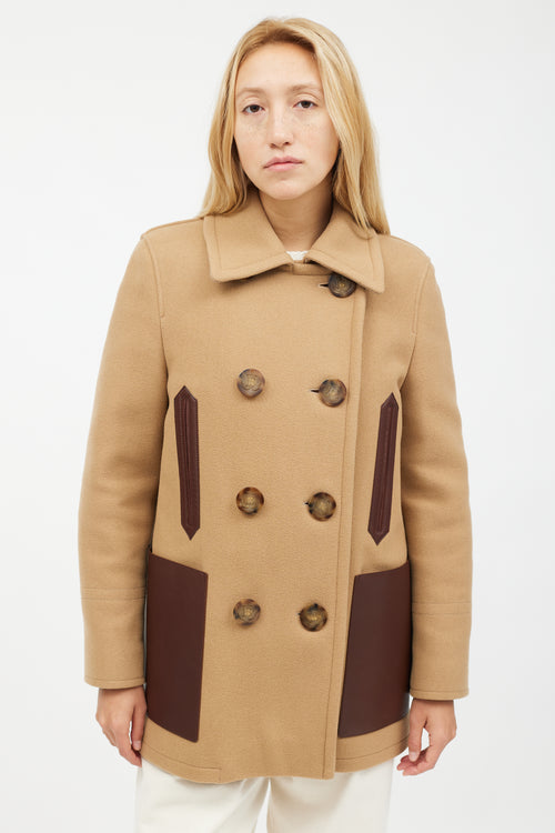 Burberry Beige Wool 
Brown Leather Coat