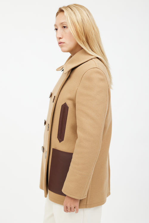 Burberry Beige Wool 
Brown Leather Coat