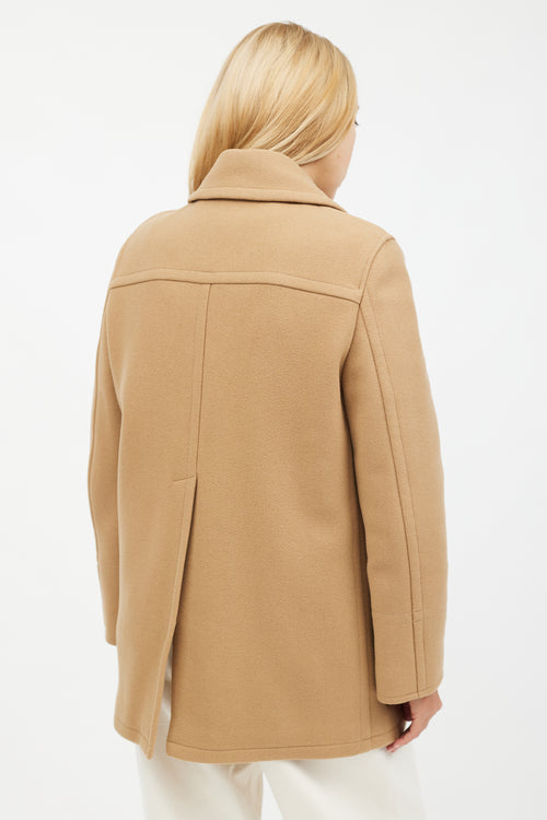 Burberry Beige Wool 
Brown Leather Coat