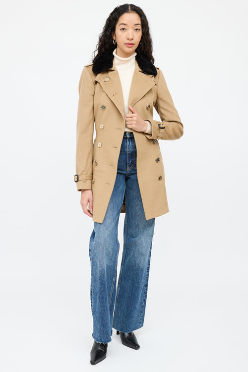 BurberryBeige Wool Fur Double Breasted Trench Coat