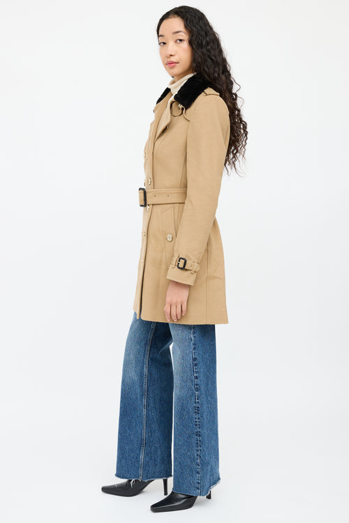 BurberryBeige Wool Fur Double Breasted Trench Coat