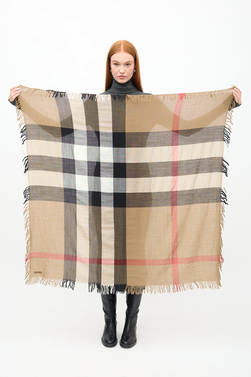 Burberry Brown 
Multi Wool Nova Check Square Scarf