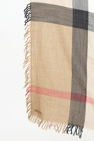 Burberry Brown 
Multi Wool Nova Check Square Scarf