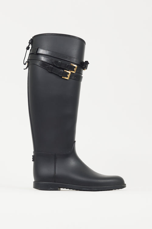 Burberry Black 
Gold Rubber Rain Boot