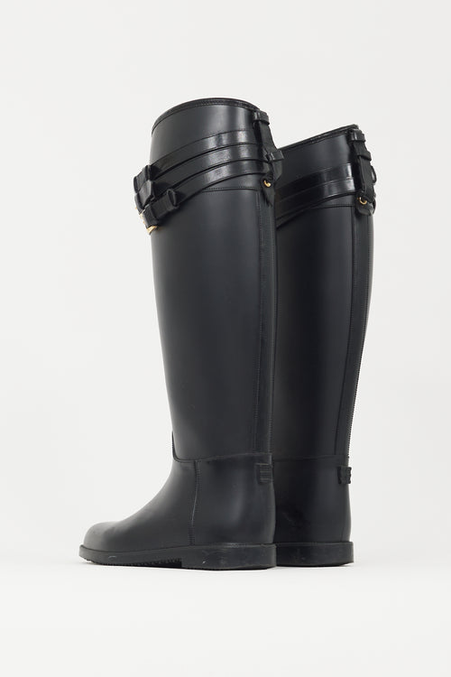 Burberry Black 
Gold Rubber Rain Boot