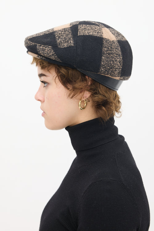 Burberry Black 
Beige Wool Plaid Hat