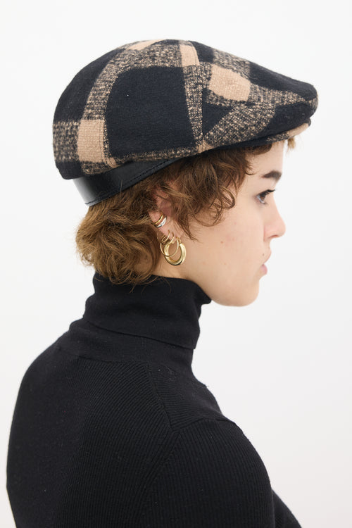 Burberry Black 
Beige Wool Plaid Hat