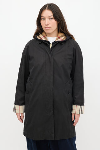 Burberry Black 
Beige Nova Check Balmacaan Coat