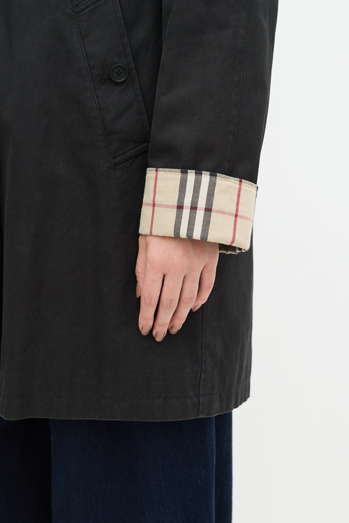 Burberry Black 
Beige Nova Check Balmacaan Coat