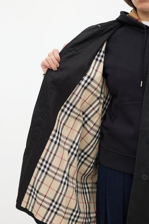 Burberry Black 
Beige Nova Check Balmacaan Coat