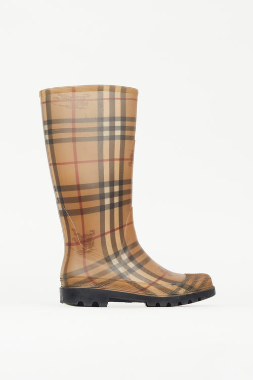 Burberry Black 
Beige Nova Check Rubber Boot