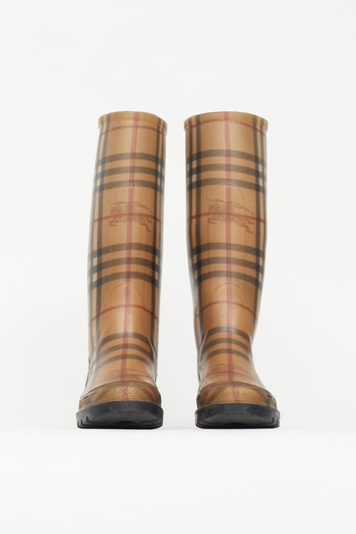 Burberry Black 
Beige Nova Check Rubber Boot