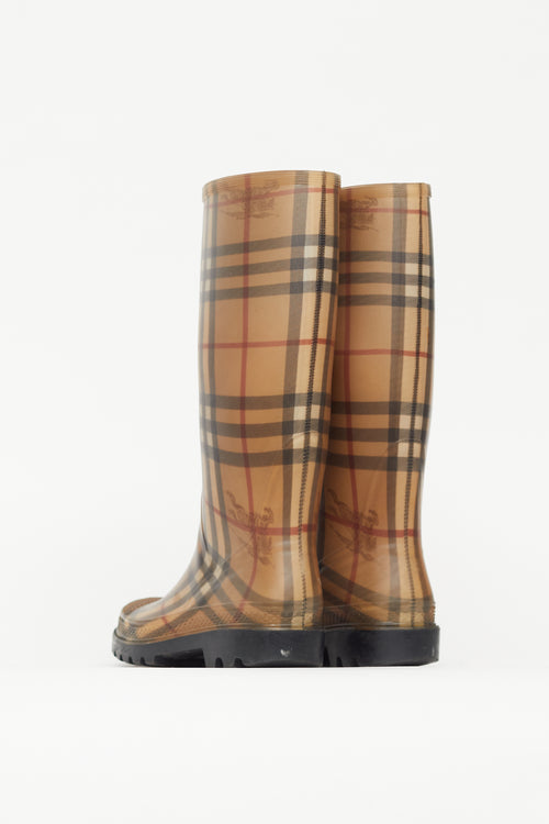 Burberry Black 
Beige Nova Check Rubber Boot