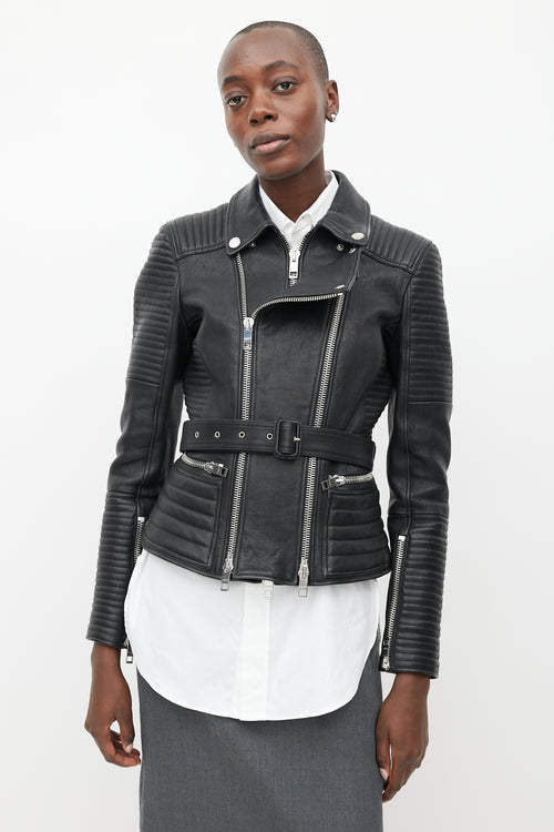 Burberry Black Belted Quilted Leather Jacket