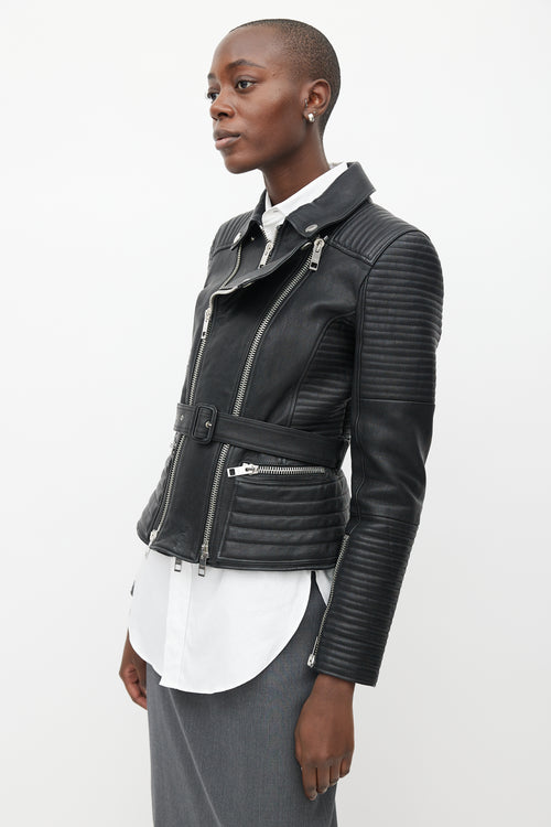 Burberry Black Belted Quilted Leather Jacket