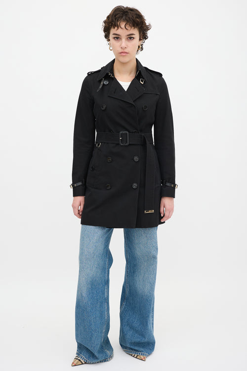 Burberry Black Cotton Belted Midi Trench Coat