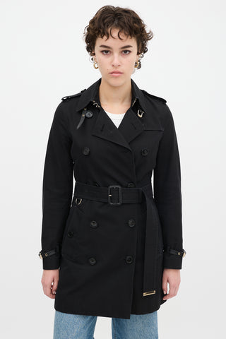 Burberry Black Cotton Belted Midi Trench Coat