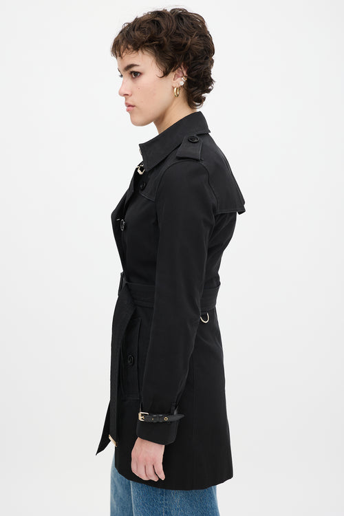 Burberry Black Cotton Belted Midi Trench Coat