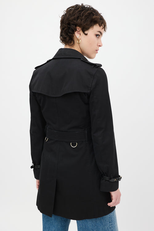 Burberry Black Cotton Belted Midi Trench Coat