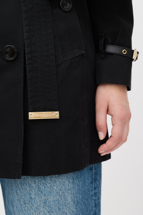 Burberry Black Cotton Belted Midi Trench Coat