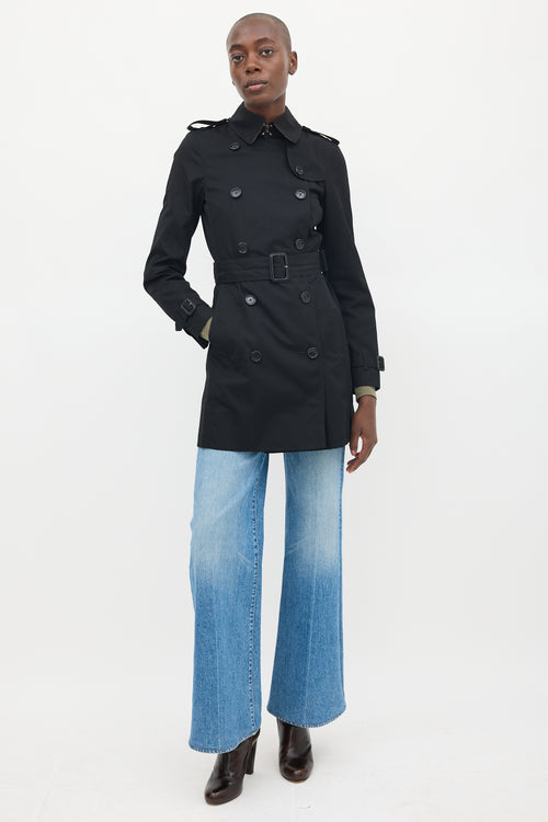 Burberry Black Cotton Mid Length Trench Coat