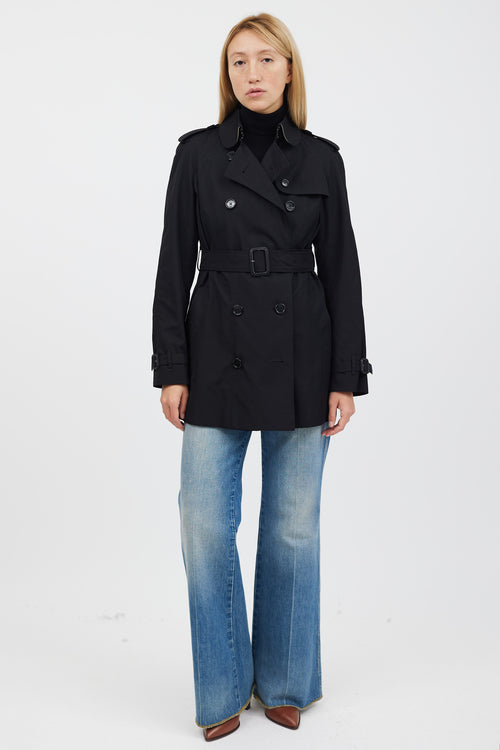 Burberry Black Double Breasted Cropped Trench Coat