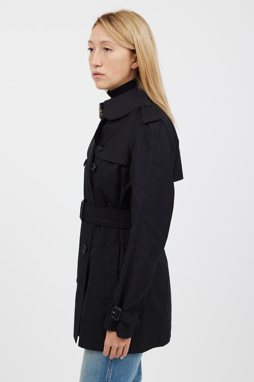 Burberry Black Double Breasted Cropped Trench Coat