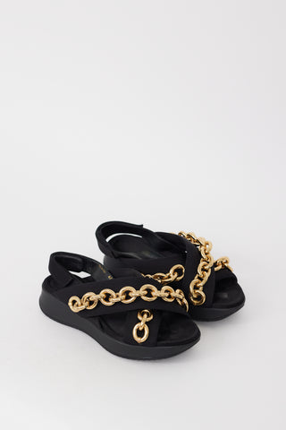 Burberry SS 2016 Black 
Gold Canvas Chain Sandals