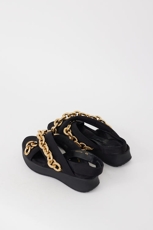 Burberry SS 2016 Black 
Gold Canvas Chain Sandals