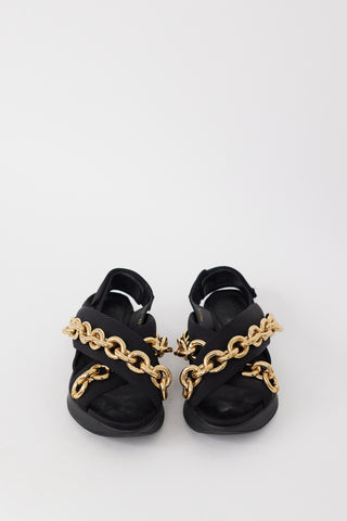 Burberry SS 2016 Black 
Gold Canvas Chain Sandals