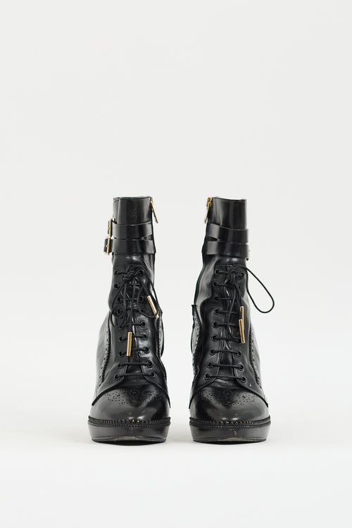 Burberry Black Leather Brogue Manners 100 Heeled Boot