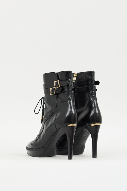 Burberry Black Leather Brogue Manners 100 Heeled Boot