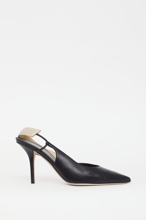 Burberry Black Leather Cream Slingback Pump