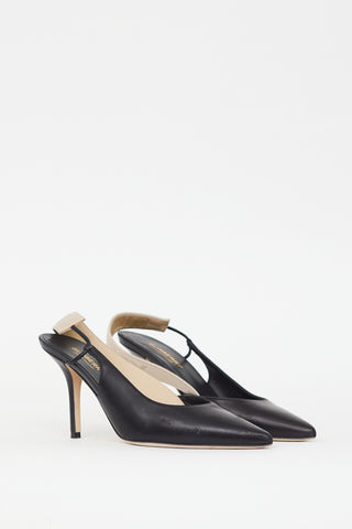 Burberry Black Leather Cream Slingback Pump