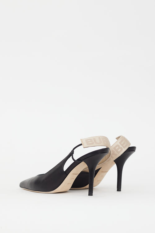 Burberry Black Leather Cream Slingback Pump