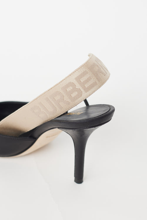 Burberry Black Leather Cream Slingback Pump