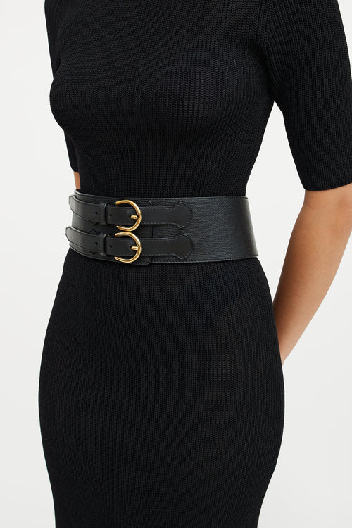 Burberry Black Leather Double Buckle Belt